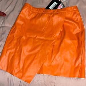 Orange leather skirt